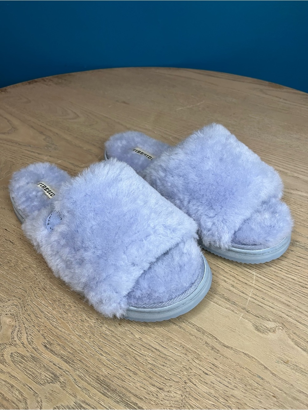 New! Fireside Dearfoams Cairns Shearling Slide Slippers Blue Women’s Size 10